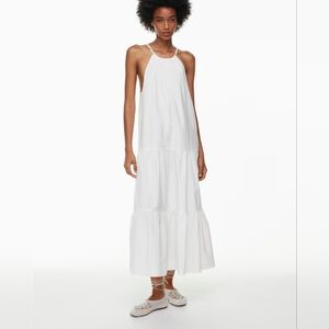 LITTLE MOON White Halter Poplin Maxi Dress